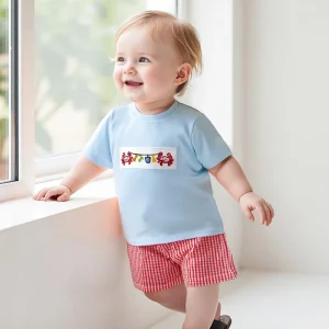 2Pcs Girls Summer Outfits Short Sleeve Mermaid Embroidery