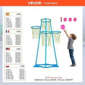 VEVOR 4-Hoop Kids Basketball Hoop Stand with Adjustable Heights & 3 Balls