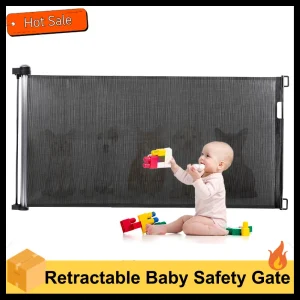 Retractable Baby Safety Gate 34 inch Tall Extends to 61 inch Wide